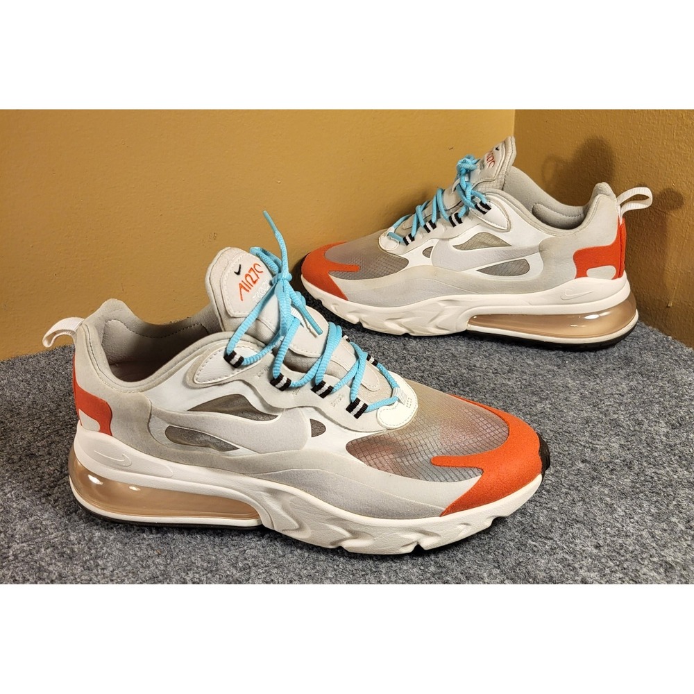Nike Air Max 270 React "Mid-Century Art" Shoes Beige/White/Orange Men's Size 10